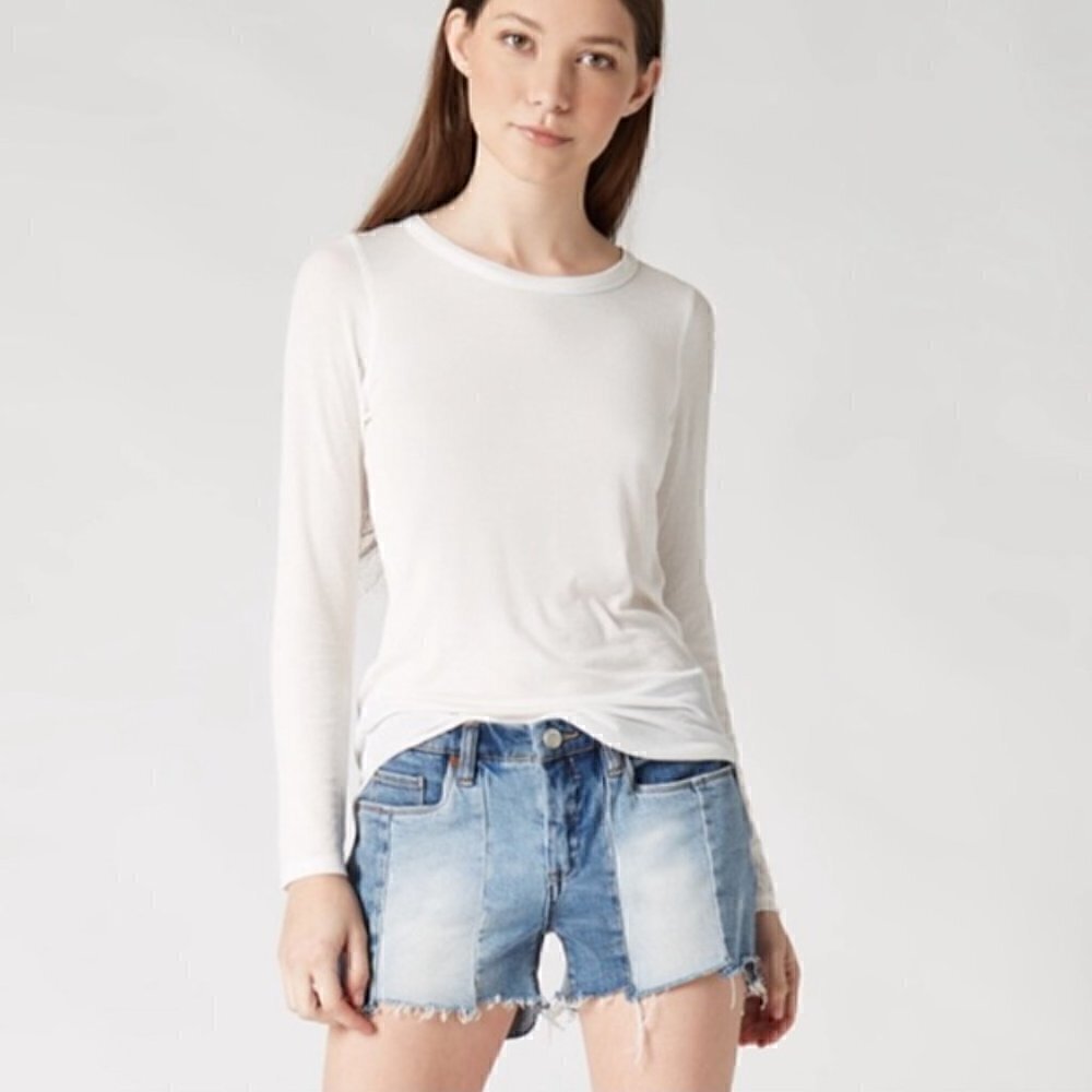 BlankNYC Essex Jean Shorts 27 NWT Midtown Madness Denim Paneled Patchwork Frayed - Picture 7 of 9